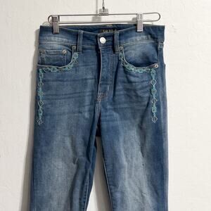 Lauren Ralph Lauren Jeans Sz 2 Denim Beaded Boho Prairie Western Stretch Skinny